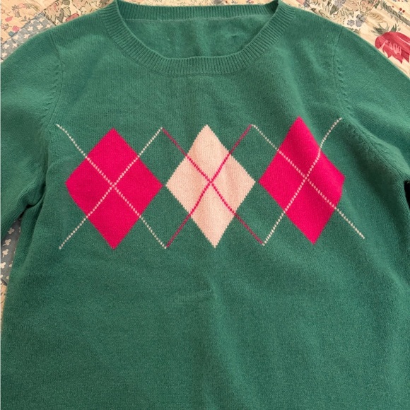 JUICY COUTURE CASHMERE ARGYLE WOMENS SWEATER GREEN PINK SIZE SMALL - Picture 4 of 9